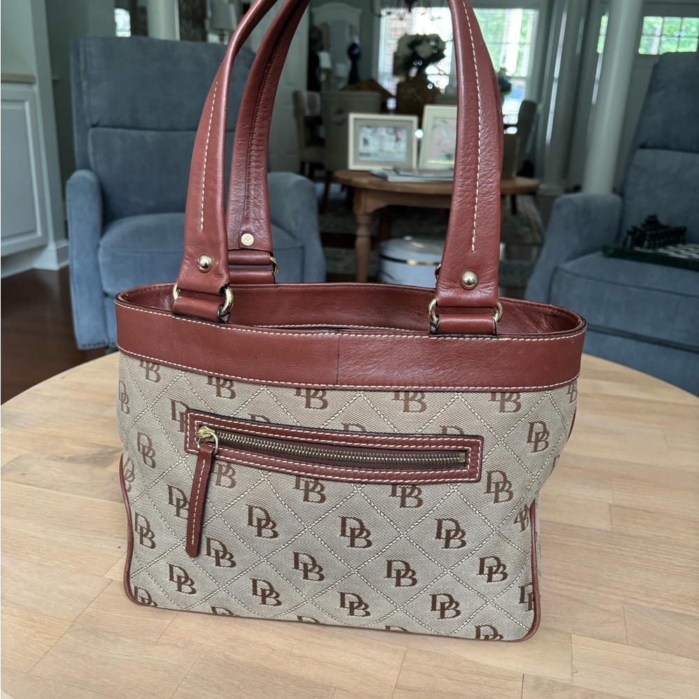 VTG Y2K 90s Dooney & Bourke Medium East/West Monogram Logo Shoulder Canvas Tote - Picture 2 of 10
